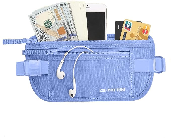 Money Belt for Travel - Hidden Travel Pouch Protect Your Credit and Money With RFID Blocking Passport Holder Waist Wallet (Azure)