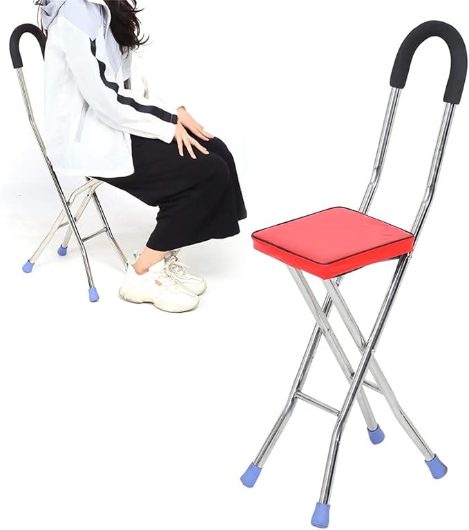 Folding Canes with Seat Crutch Chair 330 Lbs Capacity, Heavy Duty Stainless Steel Cane Chair with 4 Legs, Anti-Slip Seat Cane, Lightweight Walking Stick for Seniors Elderly