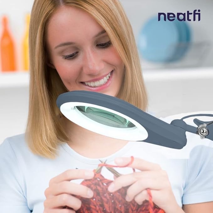 Neatfi (New Model) Bifocals 1,200 Lumens Super LED Magnifying Lamp with Clamp, Dimmable, 60 Pcs SMD LED, 5 Inches Diameter Lens (5 Diopter + 20 Diopter, Gray)