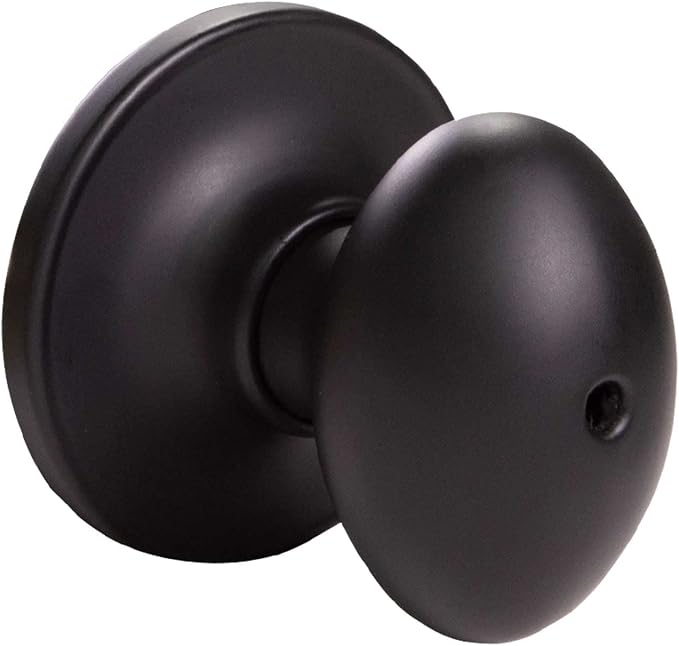 Design House 779181 Egg Privacy Bed and Bath Door Knob Matte Black | Adjustable Latch, Surface, Traditional, Brass, Hardware, 779181