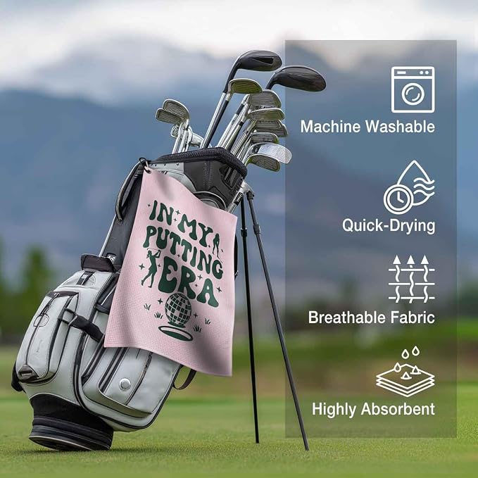 Ladies Golf Towel with Clip,Funny Golf Bag Accessories for Women,16"x24"inch Microfiber Waffle Weave Golf Towel,Golf Gifts for Mom Grandma Sister, Birthday Christmas Retirement Golfer Gifts Pink