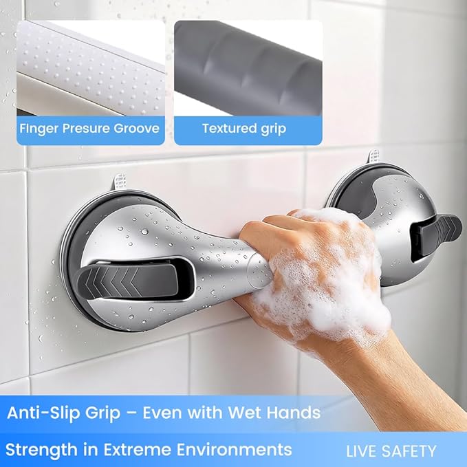 2 Pack Grab Bars for Shower Handle, Elderly Assistance Products, Seniors Removable Bar Safety, Suction Cup Handles for Bathtubs and Showers/Bathroom/Walls, Heavy Duty Handrails Grip,No Drilling Sliver