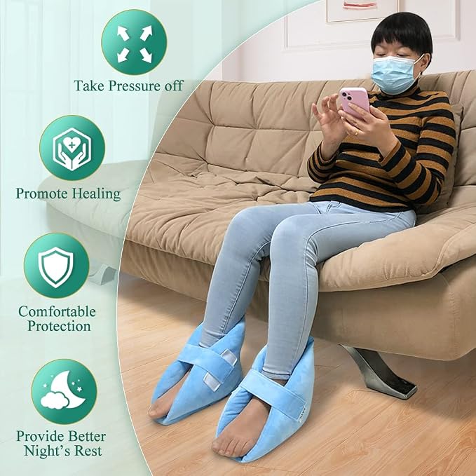 Heel Protectors for Pressure Sores Medical Boots for Foot Injuries Supports Cushion for Heel Pain Relief Prevention Bed Sore Ulcer Ankle Pillow (Flannel - 1Pair)