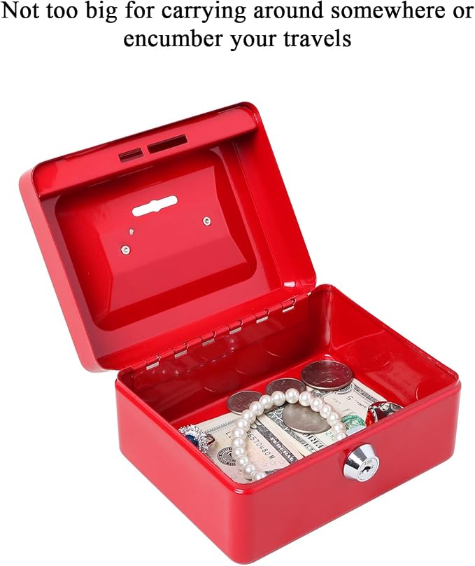 Jssmst Small Lock Cash Box, Locking Money Box for Kids with Slot on Top, Red Lock Box, 5.91 x 4.72 x 2.95 inches, CB003-R