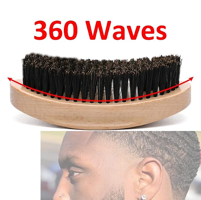 Hair Brush - Medium Hard 360 Wave Brush for Men - Beech Wood Handle, Boar Bristle, Wavy Hair, Hair Styling Brush for Black Hair, Beard Brushes (Yellow, 5x2.76x1.40 inches, 100g) | Beech Mix Nature Boar Bristle Brush For Black Men's Hair & Beard Brushes...