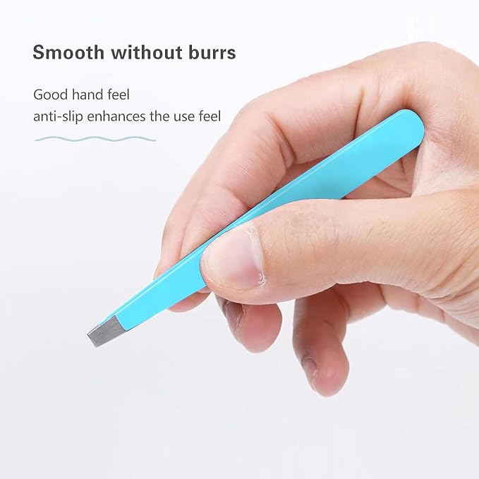 Derlaier Tweezers Set Professional High Precision Stainless Steel Eyebrow Remover Ingrown Hair & Splinter Removal Kit Facial Hair Grooming Tools for Men Women Blue 4 Pcs