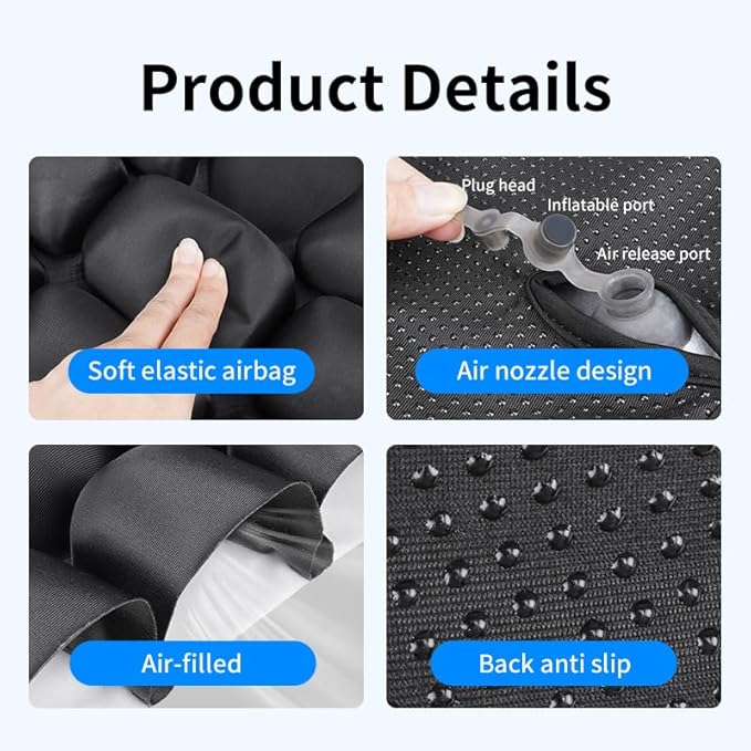 Starlo Sondour Travel Seat Cushion, Airplane Cushion Long Flight, Portable Airline Cushion with Air Pump, Wheelchair Cushion;Pressure Relief Inflatable Seat Cushion (Round Black)