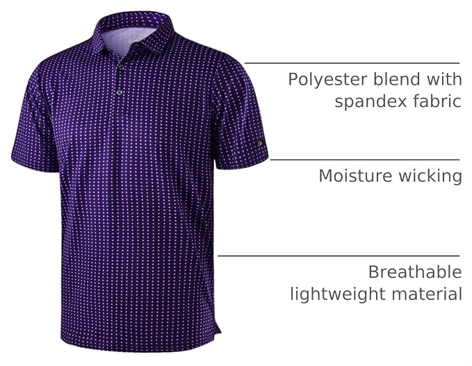 Obla Mens Golf Polo Shirts Short Sleeve Dry Fit Performance Moisture Wicking Casual Print Collared Golf Shirts for Men