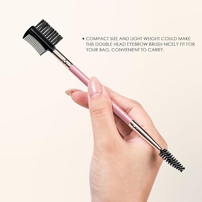 KINGMAS 3 Head Eyebrow Eyelash Shaper Comb Spoolie Brush Grooming Tool | for Separating Lashes, Eliminating Mascara Clumps, Makeup Grooming and Shaping Brow (Pink)