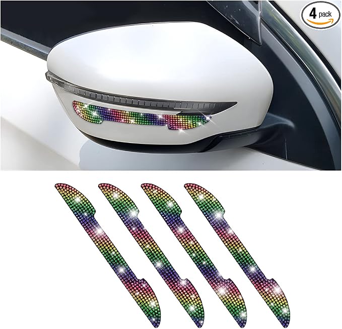 4PCS Bling Car Door Handle Scratch Protector, Color | 5.75x0.39 Inch, Universal fit, side panels/mirror edges, stainless steel, rhinestones, adhesive backing, exterior accessories