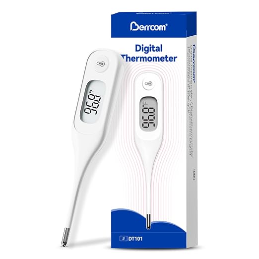 Berrcom Digital Thermometer for Adults and Kids, Medical Thermometer for Fever 10 Second Reading Armpit Thermometers with Fever Alarm