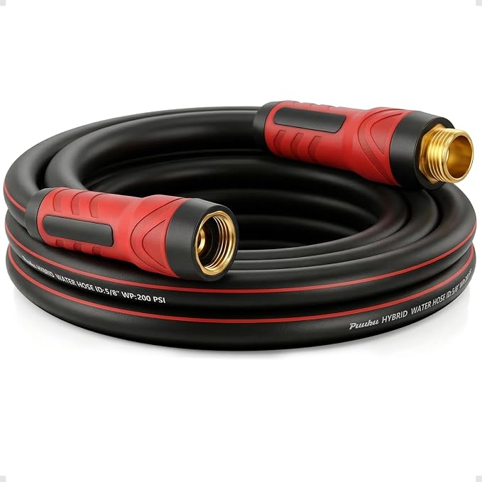 Garden Hose 10ft x 5/8", NON-EXPANDABLE Heavy Duty Premium Flexible Hose | No Kink, Leakproof, Lightweight Hybrid Water Hose with Male to Female Fittings for Household&Backyard