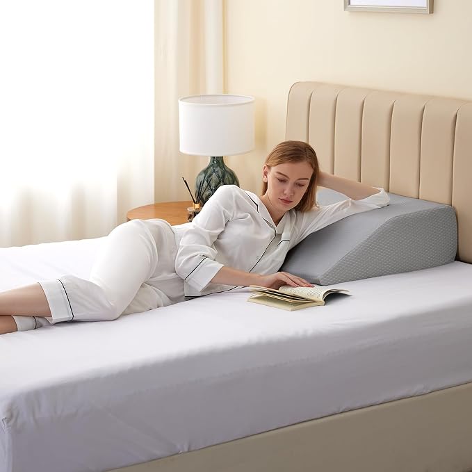 Bedluxe Leg Pillow Elevation, Leg Wedge for Blood Circulation, Leg Elevating Pillow for After Surgery, Memory Foam Foot Knee Pillow for Sleeping 23.6×16.8×8 Inch Grey