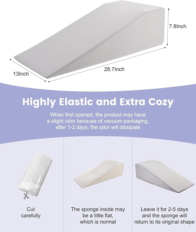 Leg Elevation Pillows for After Surgery, 7.8Inch Height Foam Leg Wedge Knee Surgery Recovery Equipment, Knee Replacement Recovery Aids for Ankle Pain Relief, Single Leg Support Wedge