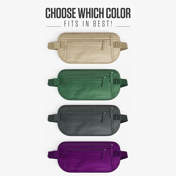VENTURE 4TH Travel Money Belt, RFID Blocking Passport Holder - Sleek Beige
