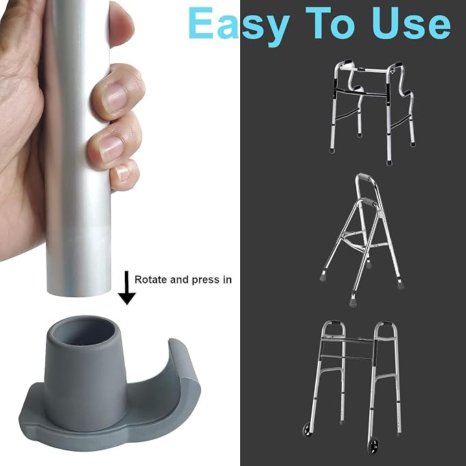 Dotday Walker Skis Glides 2 Pack, Universal Walker Accessories for Seniors | Walker Glides for Folding Walker, Durable Easy-Glide Mobility Aid, Walker Feet Replacement, Universal 1-1/8 inch, Gray