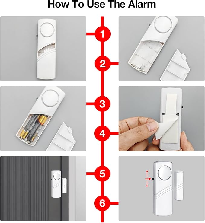 Door Window Alarm, 90dB Wireless Sensor Door Window Burglar Alarm for Home Security, Kids Safety and Office, Garage, Apartment, House, Easy Installation