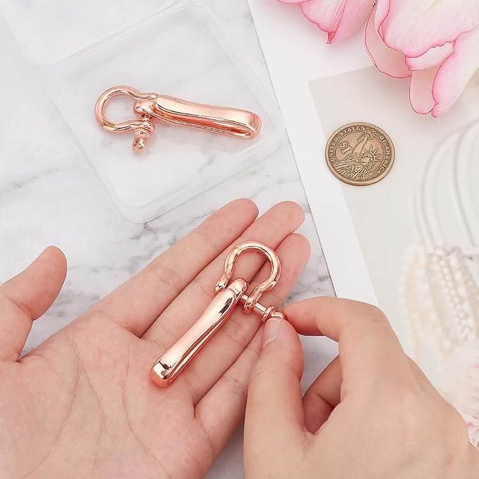 PH PandaHall Keychain, 2Pcs Rose Gold Fish Hook, Brass Material, U Shape Key Ring with Belt Clip, Heavy Duty Car Keychain for Men Women Wallet Chain Purse Accessory