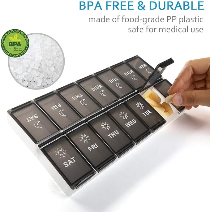 Mossime XL Large Daily Pill Organizer 2 Times a Day, Extra 7 Day Pill Box Am Pm, Weekly Day Night Vitamin Holder, Medicine Organizer, Big Pill Container, Medication Dispenser 14 Compartments