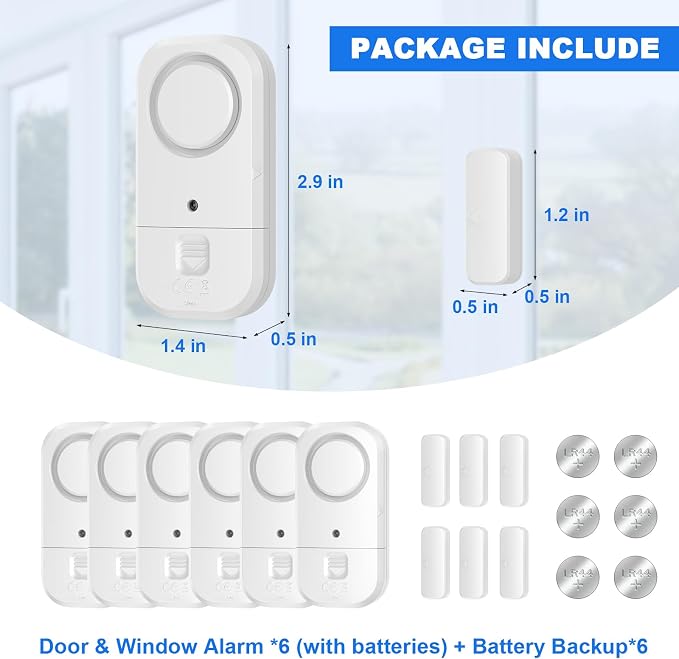 Door Window Alarm Sensors - Door Alarms for Kids Safety, Door Alarms for Home Security, for Home, Office, Store, Garage, Dorm Room, Apartment, RV, White, 6 Pack