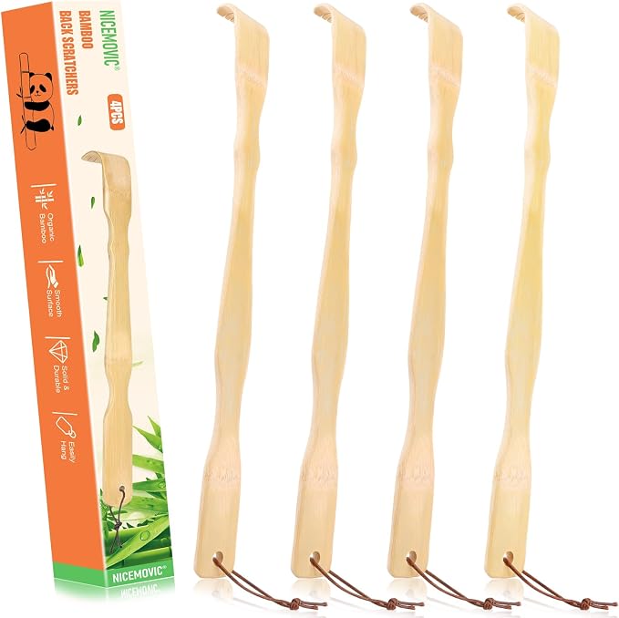 4 Pack Wooden Bamboo Back Scratcher for Men Women Adults | Christmas Small Gifts for Grandpa Grandma Seniors, Gifts for Elderly Women Men, 16.5 Inch Long Handle Back Scratchers