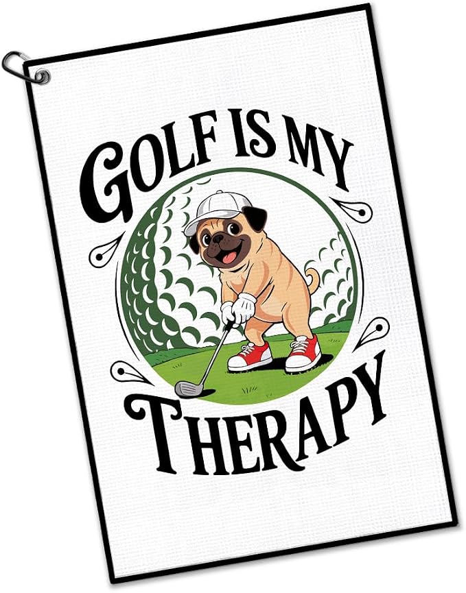 Golf is My Therapy Golf Towel with Clip, Funny Dog Golfing Accessories for Men Women, Father's Day Birthday Retirement Gifts for Golfer Sport Lover, Golfing Gifts for Friend Dog Mom Dad Owner