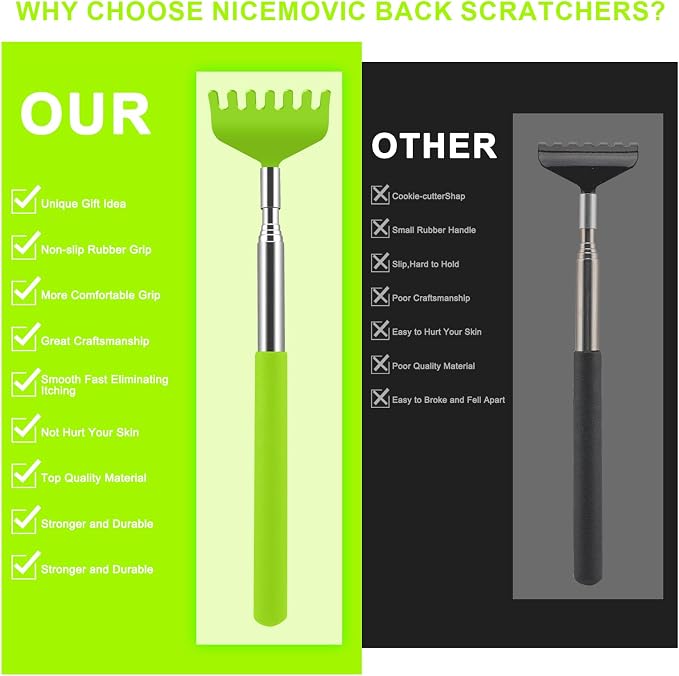 6 Pack Back Scratcher, Stocking Stuffers for Women Men Teen Girls | Prizes for Adults, Birthday Bulk Christmas Gift, Mothers Fathers Day Dad Gifts, Easter Basket Stuffers (Green)