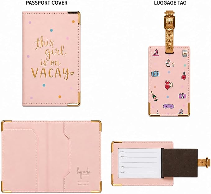 WORD TRAVELER Passport Cover Holder And Luggage Tag Set In Gift Box | Faux Material, Adjustable Buckle Strap, Privacy ID Window, Slim Lightweight Build for Easy Carry