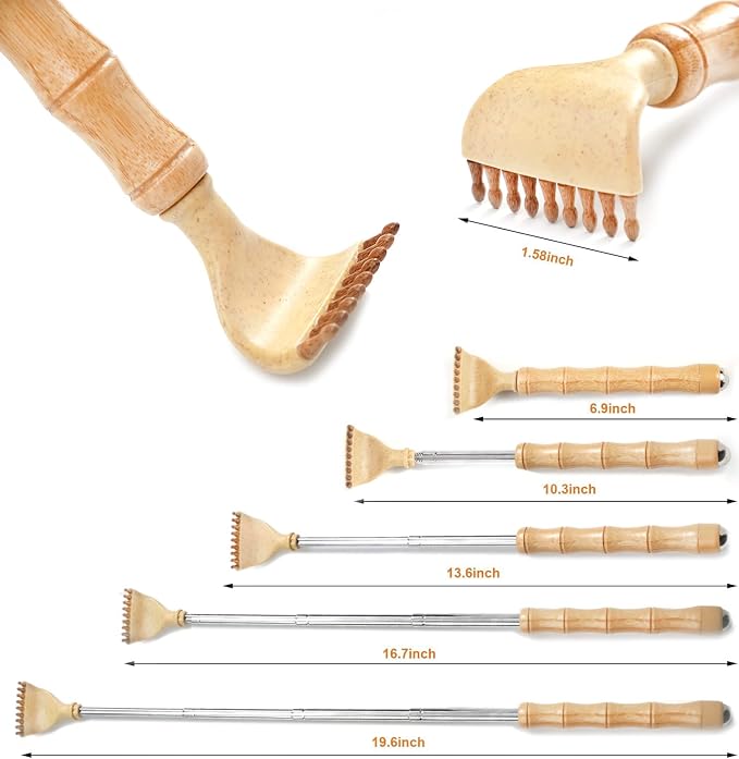 Back Scratcher Telescoping, Portable Extendable Bamboo Backscratcher for Men for Women with Beautiful Gift Packaging, Body Scratcher for Adults（Roll Ball）