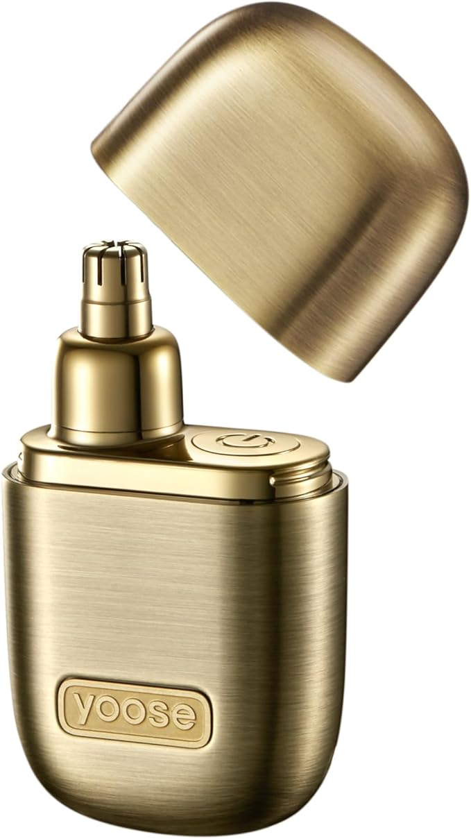yoose Nose Hair Trimmer, Alloy Rechargeable Nose Hair Trimmer for Men Women, IPX7 Waterproof, Detachable Head, Easy to Clean, Portable Travel Size Nose Trimmers, Dual Edged Blades, Painless, Gold