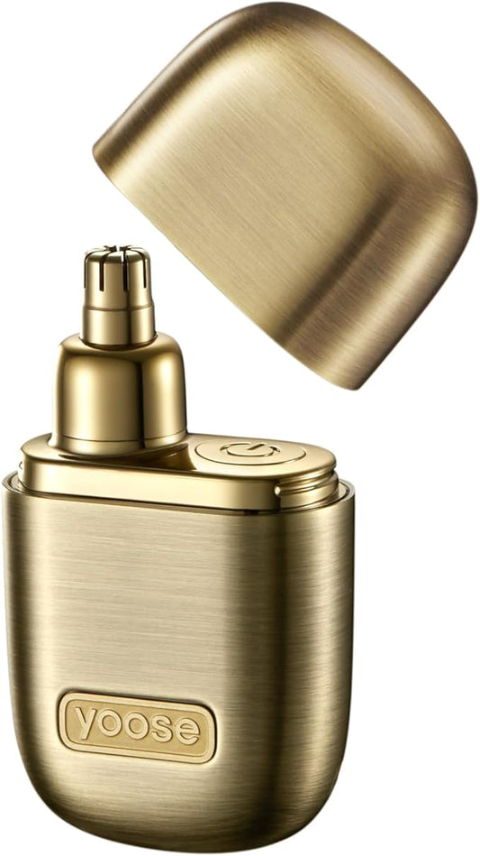 yoose Nose Hair Trimmer, Alloy Rechargeable Nose Hair Trimmer for Men Women, IPX7 Waterproof, Detachable Head, Easy to Clean, Portable Travel Size Nose Trimmers, Dual Edged Blades, Painless, Gold