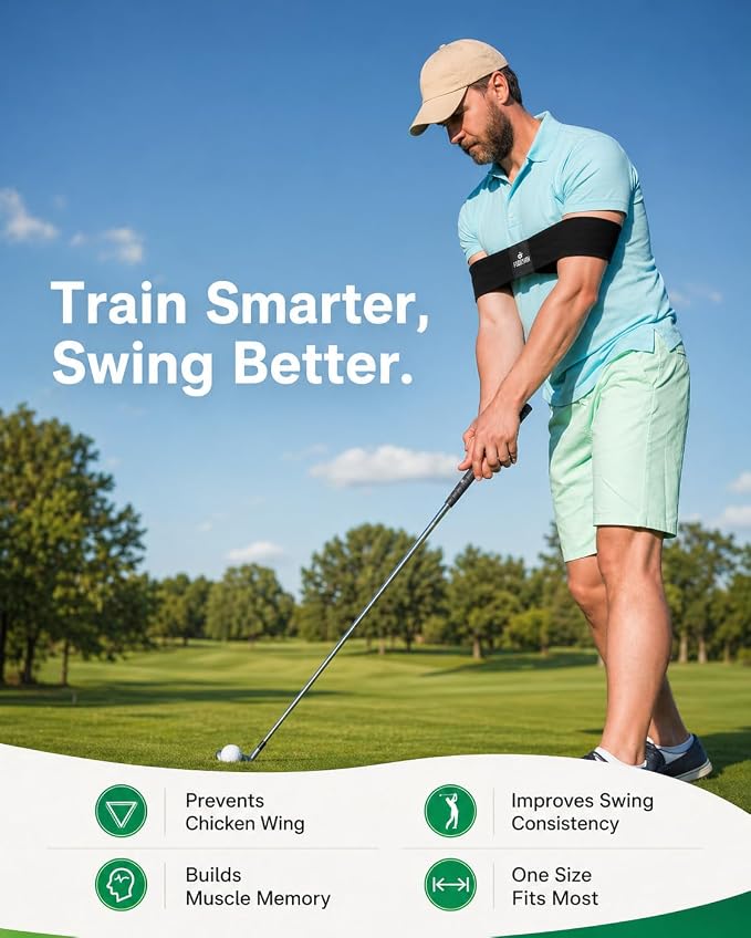 Golf Arm Band Training Aid for Swing Connection, Arm Connection Golf Trainer for Better Tempo, Ball Striking & Consistency, Easy Golf Swing Training Aid for Indoor Practice, Golf Gift for Golfers