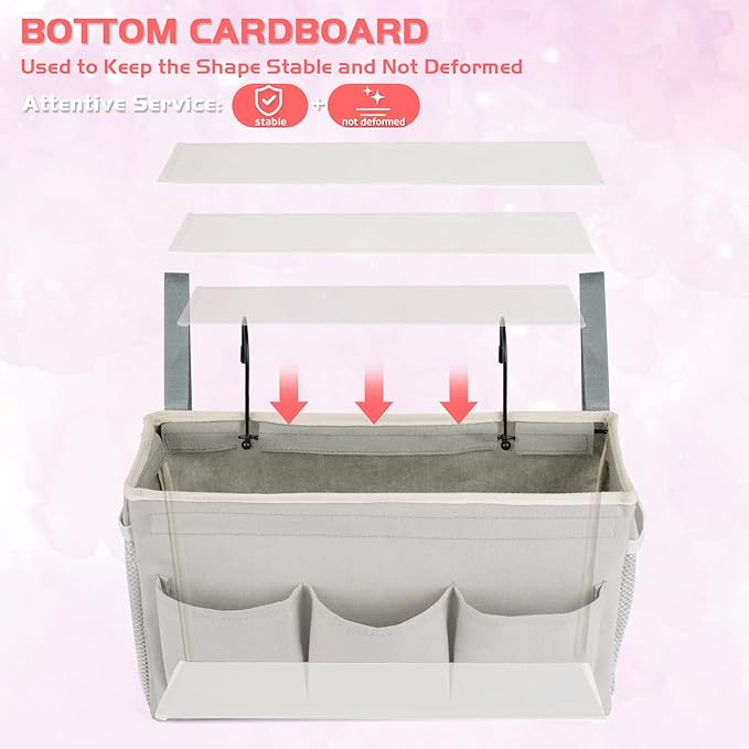 Bedside Caddy, Bedside Storage Bag Hanging Organizer for Bunk Dorm Bed Rail | Bed Caddy with Hooks, Top Bunks and Dorm Essentials for Water, Tissues, Tablets, Books, Phones, Remotes and Other Necessories
