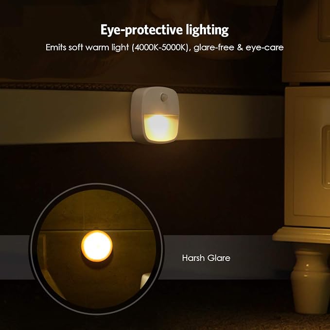 AMIR Upgraded Motion Sensor Stair Light Indoor (Warm White - Pack of 6) | Battery Operated, Cordless Stick-On LED Night Light for Closet, Hallway, Bathroom, Kitchen, Cabinet, Energy Efficient