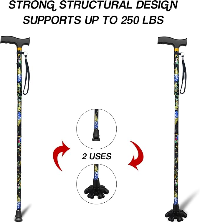 Walking Cane LIXIANG Cane for Man/Woman | Mobility & Daily Living Aids | 5-Level Height Adjustable Walking Stick | Comfortable Plastic T-Handle Portable Walking Stick Folding Cane