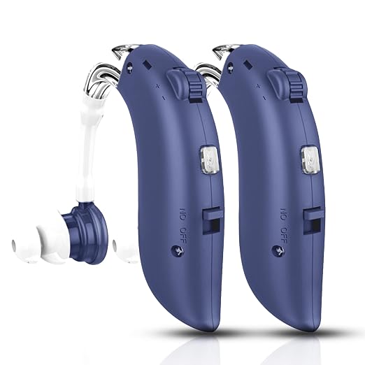 DELLONA High-Performance Hearing Aids for Seniors, OTC Rechargeable Hearing Aid for People with Severe Hearing Loss with Intelligent Noise Reduction (Pair), 4 Modes - Comfortable Hearing Aid devices for elderly, Over The Counter Hearing Aids (Blue - C)