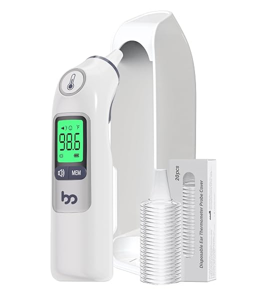 femometer Digital Ear Thermometer for Adults and Kids, with Storage Case | Highly Accurate, 1s Fast Reading, Silent Mode, 30 Memory Recall, 3-Color Fever Alarm, 21 Disposable Probe Covers