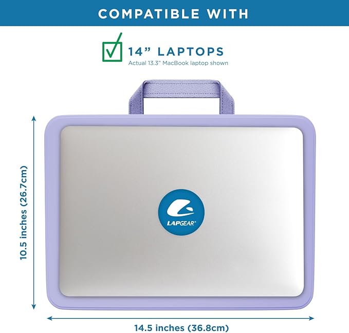 LAPGEAR Compact Lap Desk – Purple Amethyst, Fits 14" Laptops | Microbead Cushion, Built-In Pencil Slot, Carry Handle, Fits Standard Letter-Size Paper (8.5" × 11")