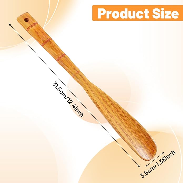 12.4inch Long Handle Wooden Shoe Horn | Wooden Shoe Spoon for Easy Wear, Shoes Helper for Seniors Pregnancy Men Women