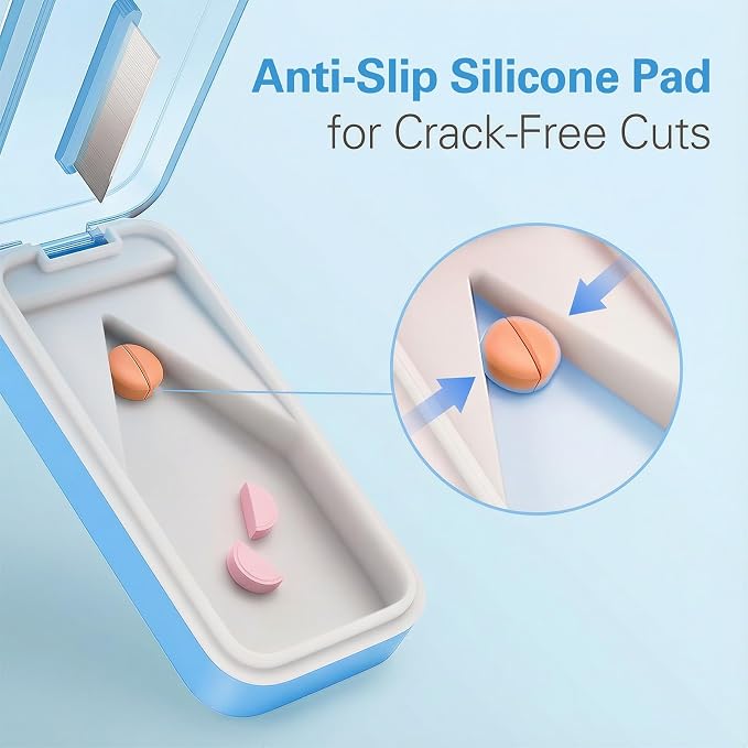 DEPAD Pill Cutter Splitter for Small and Tiny Pills, Pill Splitter with Removable Silicone Pad, Tablet Cutters for Small or Large Pills Professional with Sharp Blade (Blue)