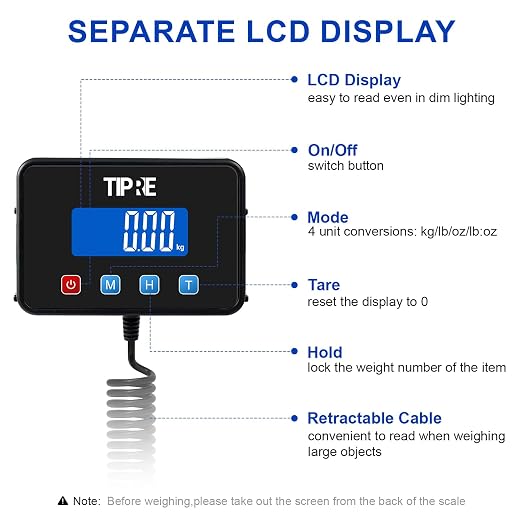 TIPRE Shipping Scale 660lbs for Packages,Heavy Duty Digital Postal Express Scale,1 oz High Accuracy with Charging Cable & Batteries,Extra Large Stainless Steel for Small Business,Warehouse,Home