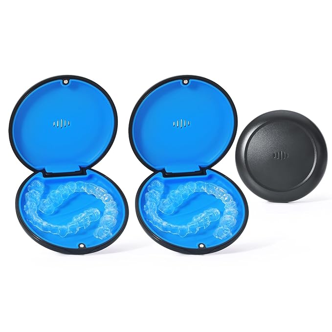 2 Pack Retainer Case Ultra-slim Aligner Case with Vent Holes Removable Inner Tray Silicone for Easy Cleaning (2Pack Black Blue)