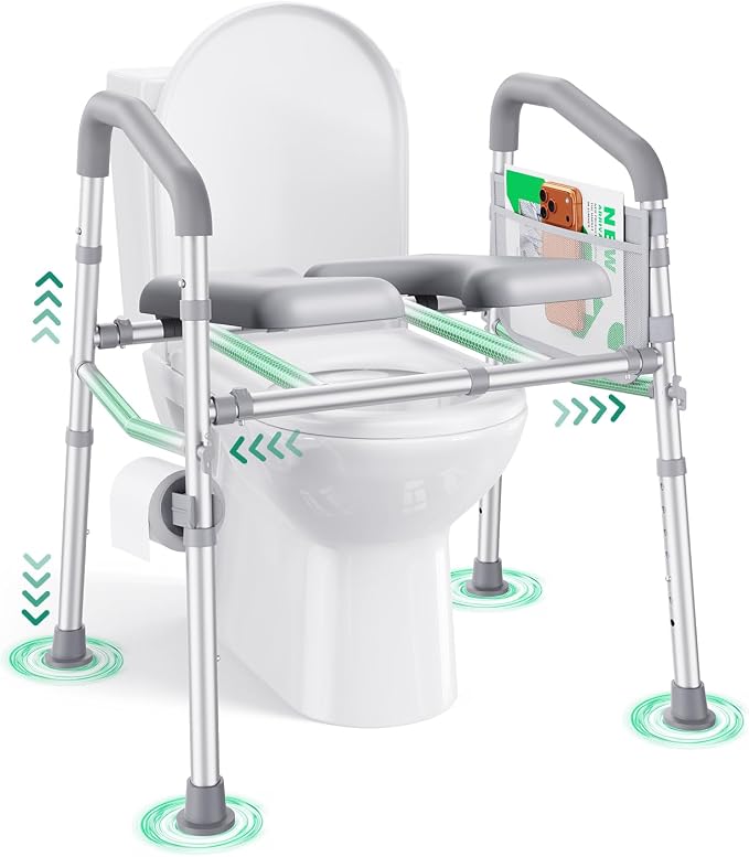 PopWise Raised Toilet Seat with Handles, 500 lb Anti-Wobble Frame, Easy to Install Toilet Seat Risers for Senior, Pregnant, Post-Surgery, Adjustable Height & Width Toilet Seat Riser, Fits Most Toilets