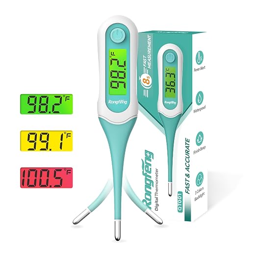 8 Second Digital Oral Thermometer, Fast Reading Thermometer for Adults and Kids with 3 Color Backlit and Fever Alarm for Oral, Rectal, Underarm