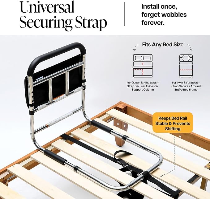 Medical king Bed Assist Rail Without Legs Bed Assist Rails for Seniors ASTM Approved Bed Assist bar with Storage Pocket Easy to get in or Out of Bed Safely with Floor Support