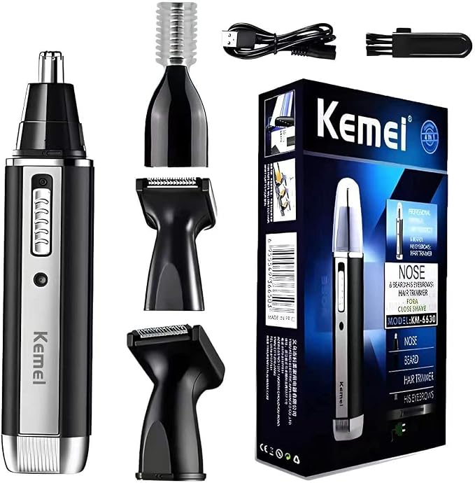 KEMEI 4-in-1 Nose Hair Trimmer for Men, Rechargeable Painless Eyebrow Ear & Beard Trimmer, IPX5 Waterproof Stainless Steel Blades with USB KM-6630