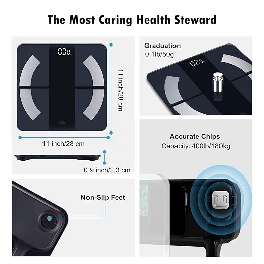 Smart Scale for Body Weight and Fat Percentage, High Accuracy Digital Bathroom Scale with Backlit Display for BMI Heart Rate 20 Body Composition Analyzer Sync with Fitness App 400lb