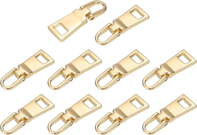 uxcell 10pcs Zipper Pull, 1.12 Inch Zinc Alloy Zip Puller Zipper Pull Replacement Sewing Zippers Tapes for Luggage Clothing Jackets Backpacks Boots, Gold