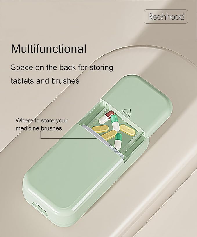 3-in-1 Pill Cutter 1/4 1/3 1/2 with Pill Storage Case, Stainless Steel Blade Cuts Pills Ideal for Cutting Vitamins and Pills (Green)