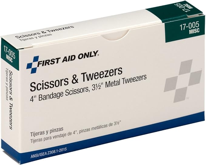 First Aid Only 17-005 Bandage Scissors and Forceps Tweezers Set for First Aid and More